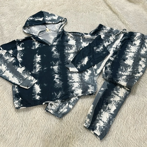 Come Blu blue tie dye hoodie top and pants lounge set size large - Picture 1 of 7